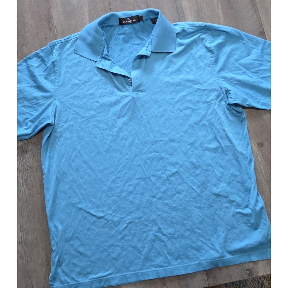 Bugatchi Uomo Blue Short Sleeve Polo Shirt Men L